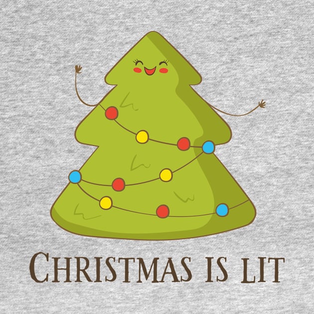 Christmas Is Lit, Funny Cute Christmas Tree by Dreamy Panda Designs